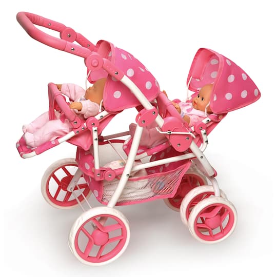 Badger Basket Pink Polka Dot Reversible Double Doll Stroller